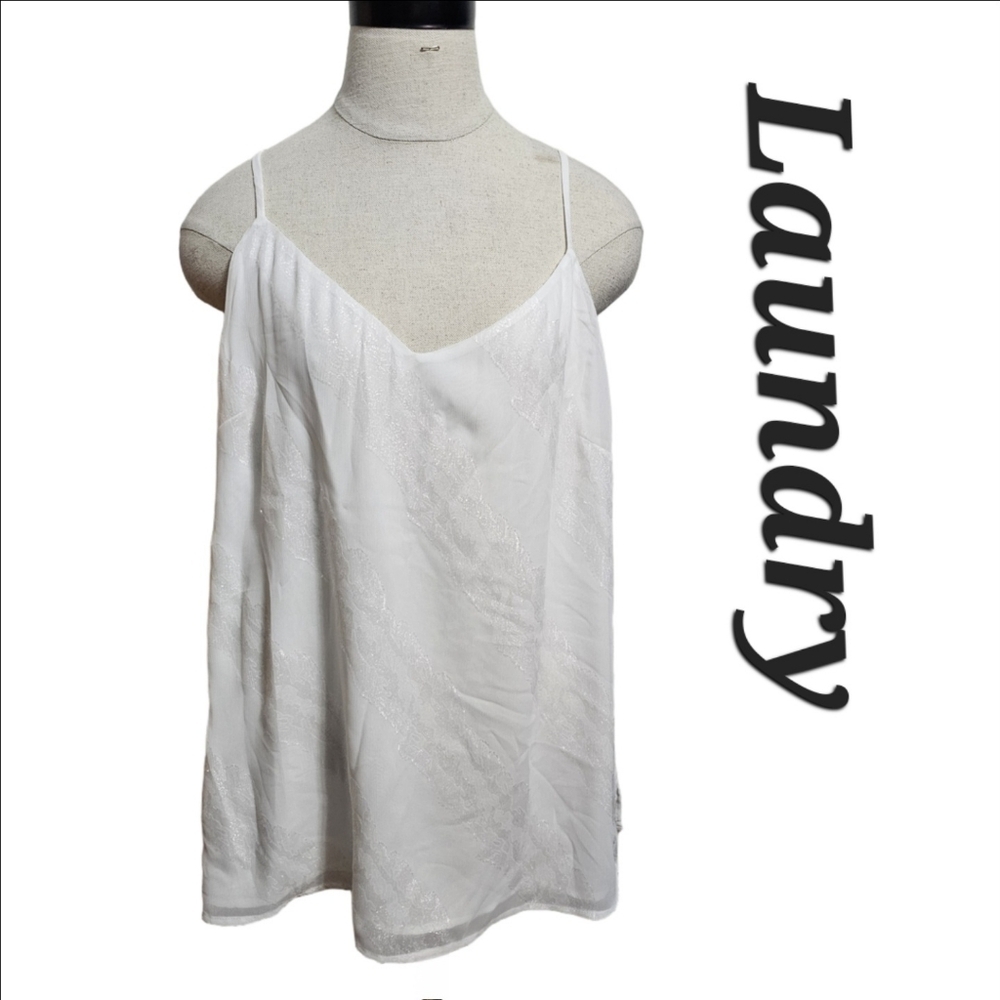 Laundry By Shelli Segal Anthropologie White Glitter Coastal Chic Tank Top 14
